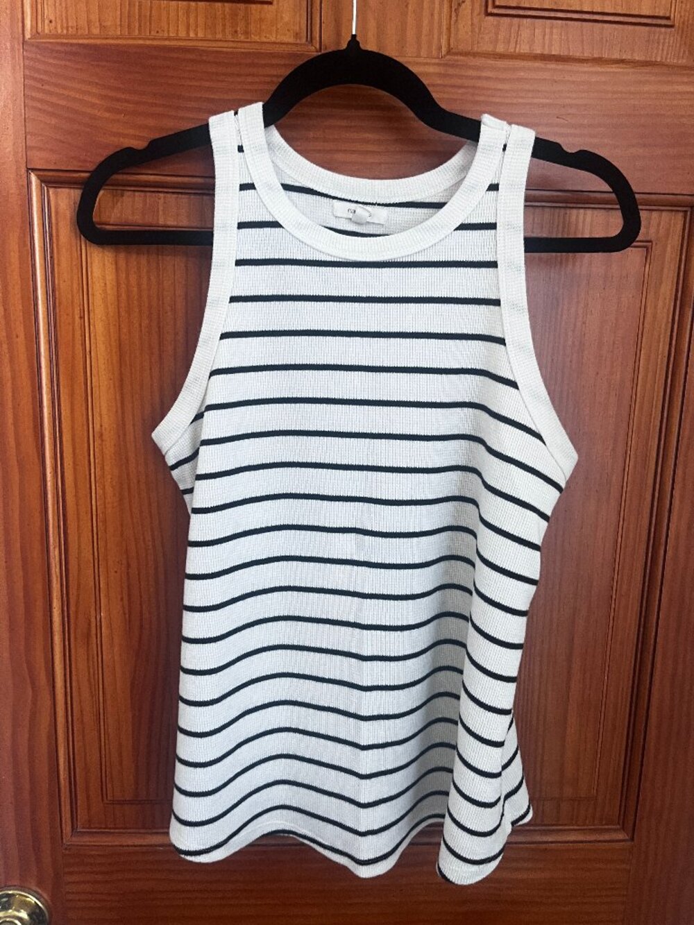 Women's White and Black Striped Ribbed Tank Top